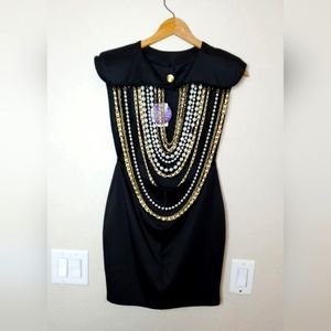 Black Backless Draping Beaded Mini Dress